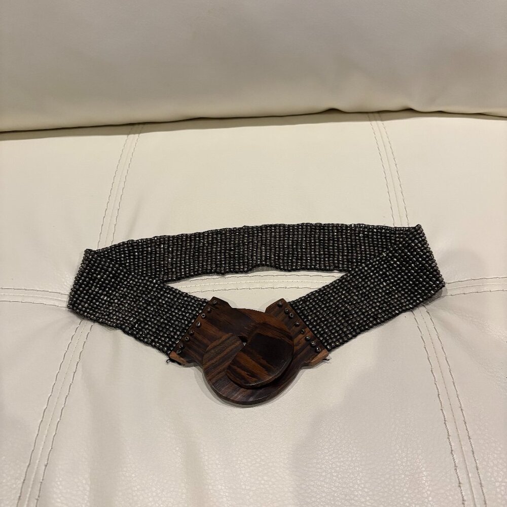 Beaded  stretch  Belt with Wood Closure